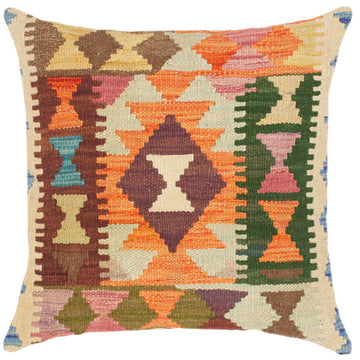 handmade Traditional Pillow Orange Blue Hand-Woven SQUARE 100% WOOL kilim throw pillow